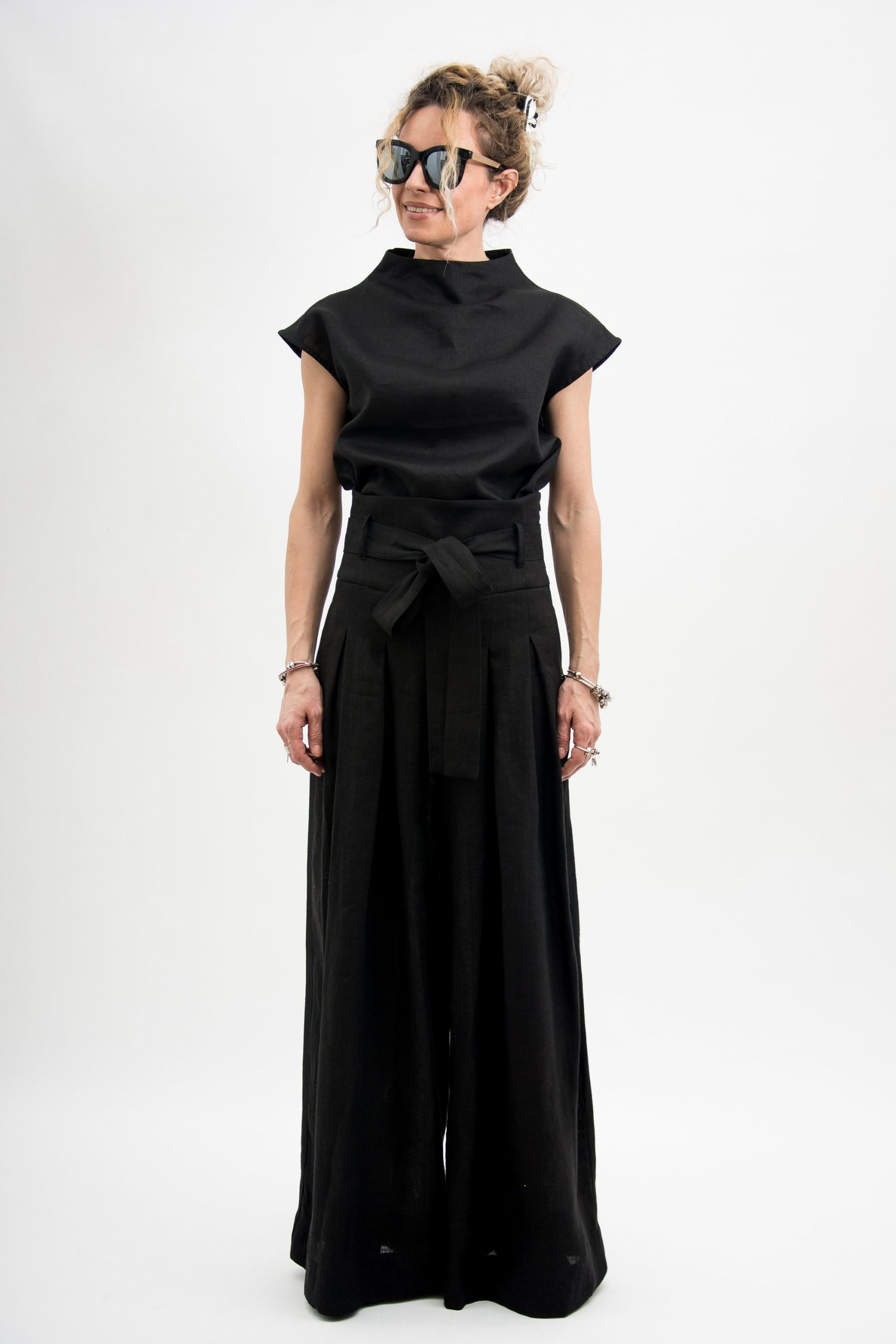 Black Linen Crop Top Avant Garde Clothing Blouse