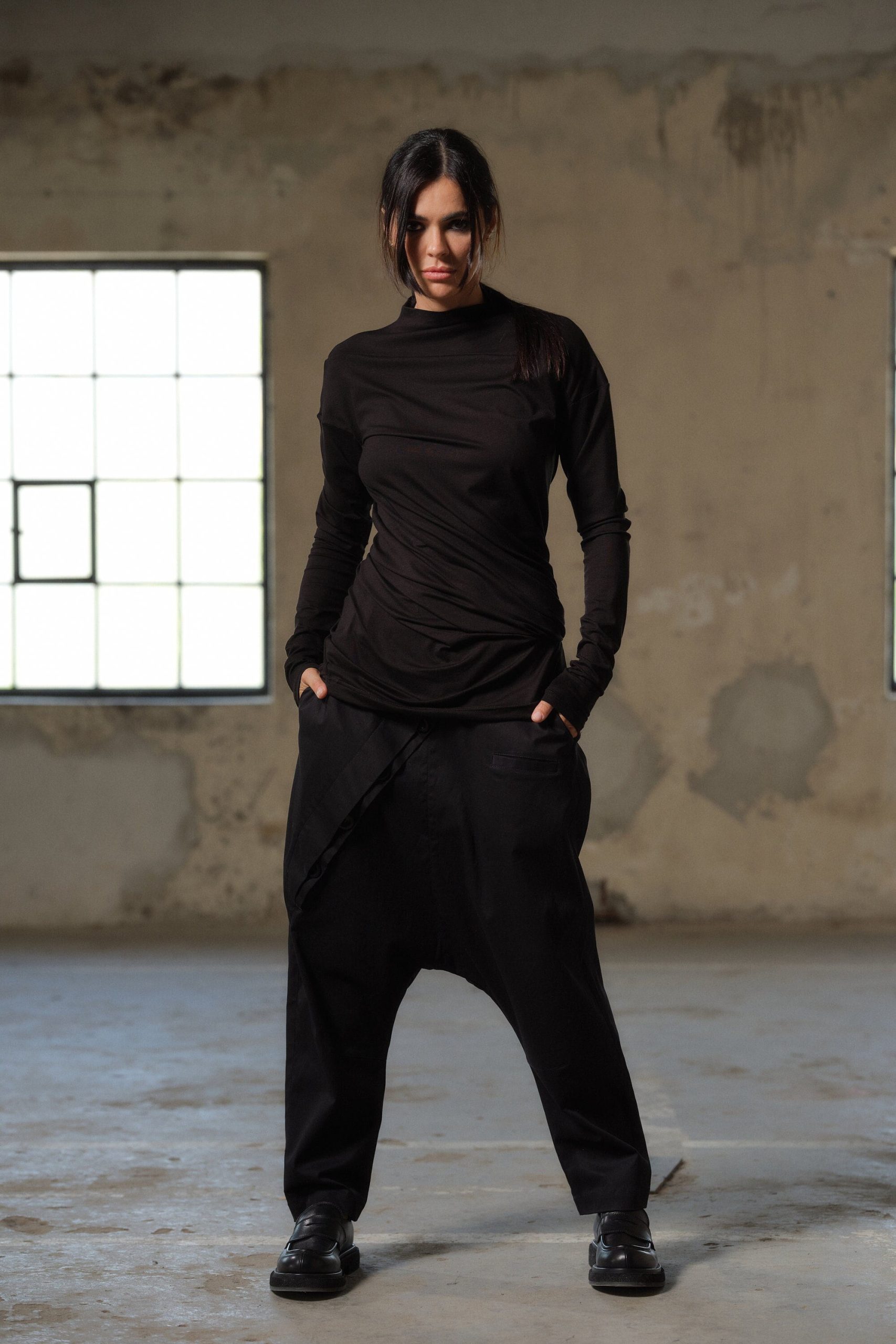 Avant Garde Black Viscose Blouse Twisted Long Sleeve